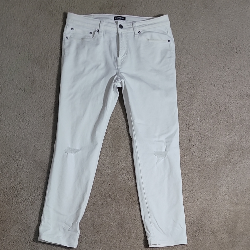 Express Mens White Distressed Slim Denim Pants
